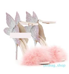 Ladies Real leatherhigh heel feather Rose solid butterfly ornaments Sophia Webster wedding party colourful Sequined Cloth size