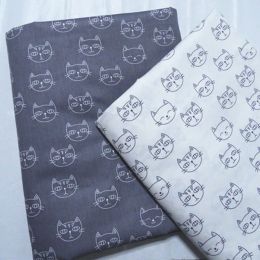 Fabric 100x160cm Classic Cartoon Grey & White Cat Printed 100% Cotton Fabric DIY Sewing Bedding Quilting Clothing