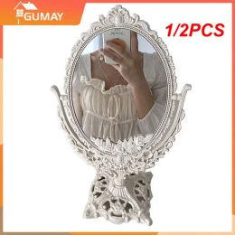 Mirrors 1/2PCS European Style Carving Makeup Mirror Vintage Floral Oval Handhold Mirror Home Decor Makeup Mirror ZM1202