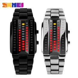 Watches Men's Wristwatch Waterproof Men Fashion Stainless Steel Red Binary Luminous Led Electronic Display Sport Watches Skmei