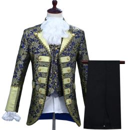 Suits Mens 3 Piece Suits Embroidered Jacket Vest Pants Victorian Costume Royal Court Prince Suit Party Wedding Stage Show Clothing