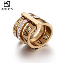 Rhinestone Rings For Women 3 Color Stainless Steel Rose Gold Roman Numerals Finger Rings Femme Wedding Engagement Rings Jewelry7799739