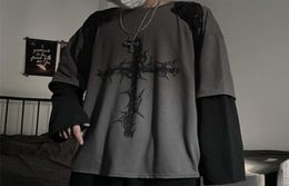 Gothic Goth Style Tops Punk Long Sleeve menTshirt Japanese Streetwear Fashion Korean oversized y2k tops 2107214237508