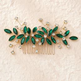 Hair Clips Green Crystal Comb Wedding Bride Handmade Jewellery Beads Headpiece Gliter Rhinestone Accessories Fancy Decor