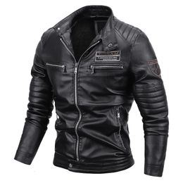 Mens PU Leather Motorcycle Jacket Slim Fleece Spring Outdoor Coat Casual Motor Biker Autumn Fashion 240223
