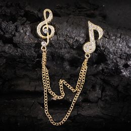 Gold color double notes shape chain link men's fashion personality clothing with jewelry unique brooch