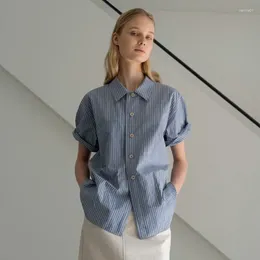 Women's Blouses Fashion Brand Shirts Turndown Collar Stripe Design Short Sleeve High Quality Summer Casual Tops Loose Comfort Shirt