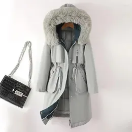 Women's Trench Coats 2024 Down Parkas Winter Jacket Fur Collar Thick Warm Quilted Cotton Hooded Coat Detachable Overcoat Snow Wear