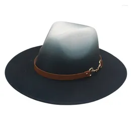 Berets Gradient Color Wider Brim Fedora Hats Autumn Winter Panama Felt Cap Small Belt Accessories Jazz Top Hat For Women Men