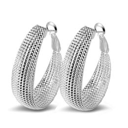 925 Sterling Silver Hoop Earrings Elegant Women Oval Fashion Costume Jewelry Big Trendy Net Earring2814
