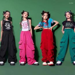 Stage Wear 2024 Jazz Modern Dance Costumes For Girls Vest Cargo Pants Suit Kids Clothing Ballroom Hip Hop Rave Clothes DQS15499