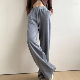 Women's Pants Grey Fashion Casual Korean Thickened Loose Fitting Wide Leg Straight Tube Long Autumn Winter Clothing