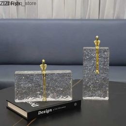 Other Home Decor Metal Handicraft Abstract Figure Sculpture Crystal Base Golden Thinker Figures Sculpture Ice Wrinkle Crystal Home Decor Q240229