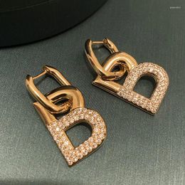 Dangle Earrings 2024 Glod Plated Shiny Letter B Women's Statement Jewellery Micro-Set Rhinestones Unusual