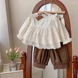 Clothing Sets 2024 Autumn Korean Kids Baby Girls 2PCS Clothes Set Cotton Long Sleeve Lace Blouses Cusual Pants Suit Toddler Outifts