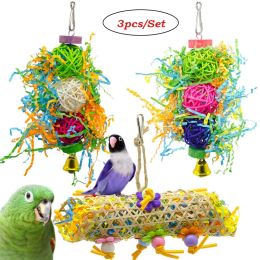 Toys 3Pcs Bird Chewing Foraging Toys Parrot Cage Shredder Toy Hanging Cage Paper Strings Wire Drawing Ball Toys
