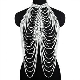 Sexy Women Pearl Shawl Necklaces Collar Shoulder Long Chain Pendants Necklaces Sweater Chain Wedding Dress Jewelry Accessories 240227