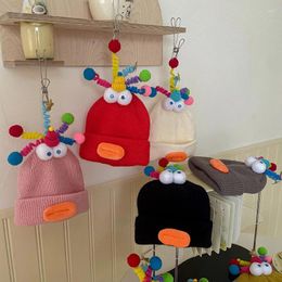 Berets Children Knitted Hat Funny Big Lips Candy Color Twist Stick Baby Pullover Korean Thickened Warm Wool Cap