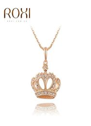 2018 ROXI Crown Pendant Necklace Rose Gold Colour Fashion Women Crystal Wedding choker necklace Jewellery for Lady Gifts bijoux2643255