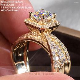 Cluster Rings Real 9K Solid Gold Women Wedding Anniversary Engagement Party Ring 0.5 1 2 3 4 5 Ct Round Moissanite Diamond Crown Trendy