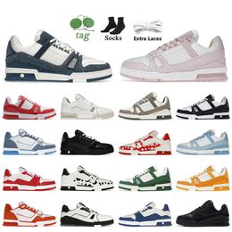 2024 Denim Blue Pink Calf Leather Designer Casual Shoes Luxury Women Mens V Trainers White Black Yellow Green Red Blue Orange Loafers Platform Low Top Sports Sneakers