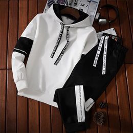 Mens Tracksuit Warm Hooded SweatshirtSweatpants 2 Pcs Sets Winter High Quality Black White Top Or Pants Casual Jogging Clothing 240227