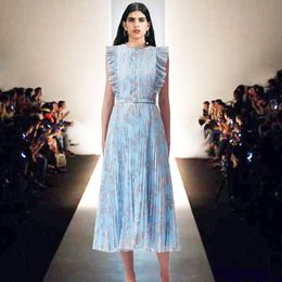 2024 Estate Chiffon Stampa floreale Abito da donna Girocollo Cerniera Senza maniche Abiti lunghi casual da donna AS044