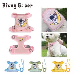 Harnesses Cute Cartoon Pet Harness with Backpack Outdoor Travel Vest Type Small Meidum Dog Detachable Detachable Backpack