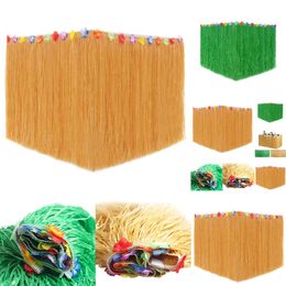 New New Hawaiian Table Grass Skirt Hibiscus String Colorful Flower For Hula Party Decoration Summer Aloha Luau Theme Birthday Decor