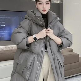 Women's Trench Coats 2024Winter Mid Length Women Down Cotton Coat Hooded Thick Loose And Warm Fashion Snow Jacket