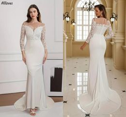 Elegante marfim trompete sereia vestidos de casamento para noiva mulheres com mangas compridas rendas boho jardim vestidos de noiva trem varredura simples vestidos de festa de noiva vestidos cl3342