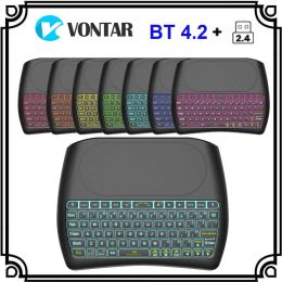 Keyboards Backlit Keyboard 7 Colours English Russian 2.4GHz Wireless Mini Keyboard Touchpad Air Mouse D8 Support BT for Android TV BOX PC