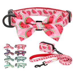 Collars Nylon Cute Dog Cat Collar Leash Set Poop bag Pet Walking Leashes Bow Tie Collar Accessories For Small Medium Dogs Cats Chihuahua