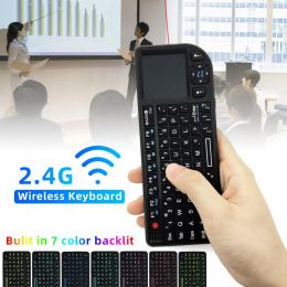 Keyboards A8 2.4GHz Wireless Keyboard English Russian Spanish Mini Backlit Wireless Keyboard Air Mouse Touchpad for Projector TV Box