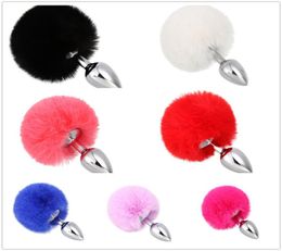 2017 Men Women Butt Plug Small Size Metal Anal Toys Hairy Rabbit tail Adult Sex Toys Sex Products Anal Plug Juguetes q1706896220330