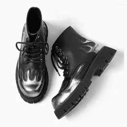 Boots Punk Style Men Motorcycle Vintage Casual Male Lace Up Platform Ankle Leather Shoes Fashion Short