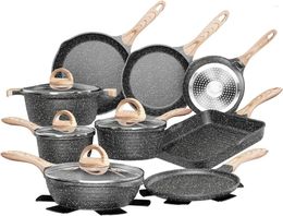 Cookware Sets Pots And Pans Set Nonstick 23pcs Healthy Kitchen S Induction Cooking W/Gray Granite Stone Frying