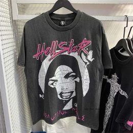 Homens camisetas 2024 manga tee homens mulheres de alta qualidade streetwear hip hop moda camiseta inferno estrela hellstar curto 761
