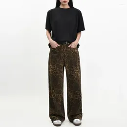 Women's Pants Men Long Leopard Print Unisex Hop Jeans With Wide Leg Button Zipper Closure Stylish Streetwear Trousers For Young Adults