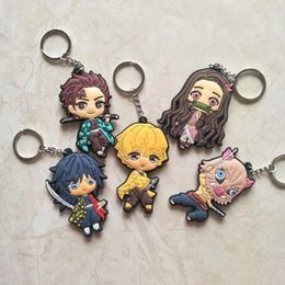 Keychains Anime Demon Slayer Kimetsu No Yaiba Keychain Double-Side Key Chain Car Bag Pendant Figure Keyring Mix 30pcs lot Wholesa300n