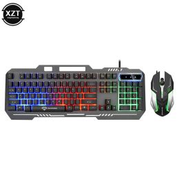 Keyboards Metal Luminous Computer Keyboard And Mouse Suit USB Wired Game Colourful Backlight Mechanical Feel Keyboard And Mouse