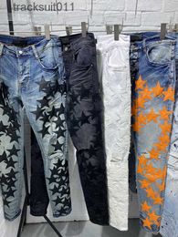 Men's Jeans 22SS Luxurys Designer Mens Fashion Slim-leg Five Star Biker Pants Distressed Water Stripes Denim Trousers Top Quality Size 29-40 240229