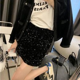 Skirts Black Mini Sequin Skirt Women Korean Fashion Sexy Elastic Waist Slim A-line Short With Paillettes Casual Autumn Falda