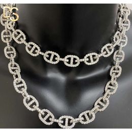 2024 New Fashion Hip Hop 13mm S925 Silver Plated Moissanite Diamond Cuban Pigh Nose Necklace Chain