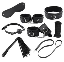 8pcs Bondage Set Handcuffs Whip Eye mask Neck Collar Rope Restraining Toys Sex Toys PinkBlack1192495