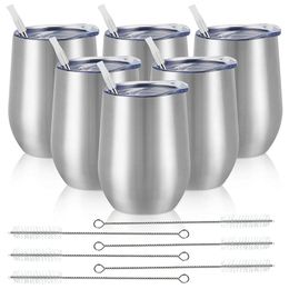 6 Pack Stainless Steel Wine Tumblers 12Oz Double Wall Insulated Wine Glass Stainless Steel Wine Cups With Lids 240220