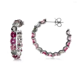 Hoop Earrings Multi Tourmaline Rhodium Over Sterling Silver