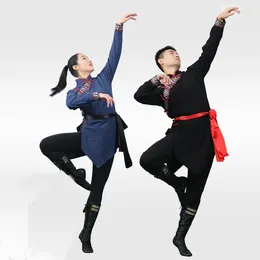 Stage Wear Chinese Folk Dance Costume Unisex Performance Practice Competition Clothing 4Color Long Sleeve Mongolian Apparel