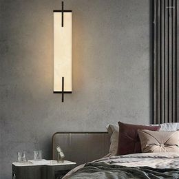 Wall Lamp Golden Brass Marble Led 60CM Neo-chinese Black Bedside Sconce Living Room Sofa TV Aisle Corridor Background Light