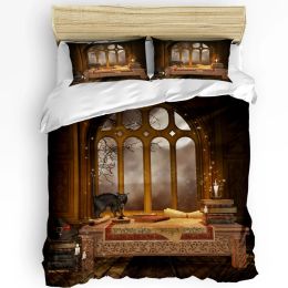 sets Castle Window Desk Moon Cat Book Witch Room Duvet Cover 3pcs Bedding Set Home Textile Quilt Cover Pillowcases No Sheet